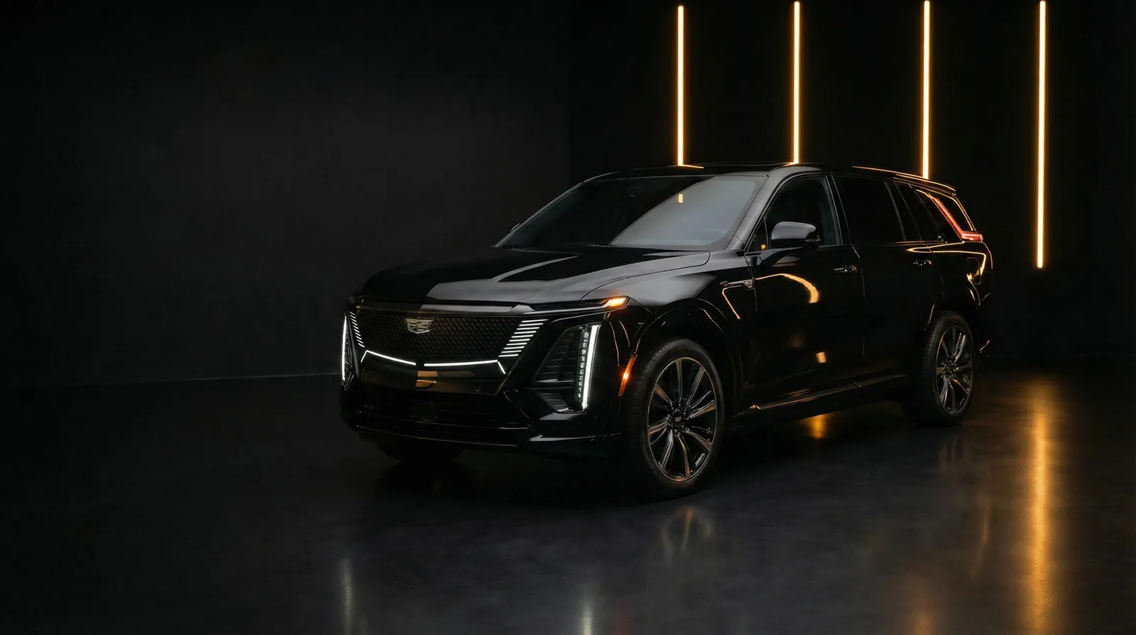 Fully-electric Cadillac Escalade IQ on the Sea-to-Sky Highway between Vancouver and Whistler, the Seven Star specialist vehicle for the corridor