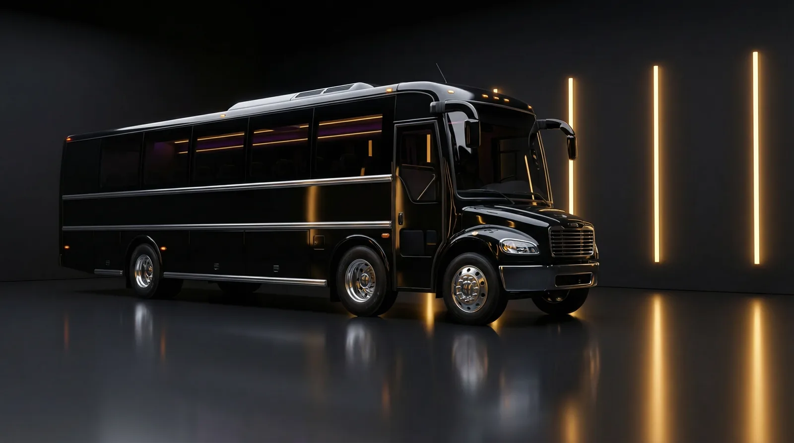 Seven Star Luxury Party Bus, a private touring coach with onboard bar and lounge seating for Vancouver wedding-party transport, galas, and bachelor or bachelorette evenings